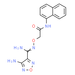ChemSpider 2D Image | 2-({[Amino(4-amino-1,2,5-oxadiazol-3-yl)methylene]amino}oxy)-N-(1-naphthyl)acetamide | C15H14N6O3
