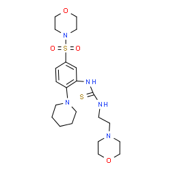 ChemSpider 2D Image | 1-[2-(4-Morpholinyl)ethyl]-3-[5-(4-morpholinylsulfonyl)-2-(1-piperidinyl)phenyl]thiourea | C22H35N5O4S2