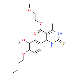 ChemSpider 2D Image | 2-Methoxyethyl 4-(4-butoxy-3-methoxyphenyl)-6-methyl-2-thioxo-1,2,3,4-tetrahydro-5-pyrimidinecarboxylate | C20H28N2O5S