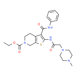 ChemSpider 2D Image | Ethyl 2-{[(4-methyl-1-piperazinyl)acetyl]amino}-3-(phenylcarbamoyl)-4,7-dihydrothieno[2,3-c]pyridine-6(5H)-carboxylate | C24H31N5O4S