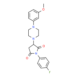 ChemSpider 2D Image | 1-(4-Fluorophenyl)-3-[4-(3-methoxyphenyl)-1-piperazinyl]-2,5-pyrrolidinedione | C21H22FN3O3