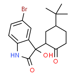 ChemSpider 2D Image | 5-Bromo-3-hydroxy-3-[5-(2-methyl-2-propanyl)-2-oxocyclohexyl]-1,3-dihydro-2H-indol-2-one | C18H22BrNO3