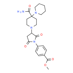 ChemSpider 2D Image | Methyl 4-[3-(4'-carbamoyl-1,4'-bipiperidin-1'-yl)-2,5-dioxo-1-pyrrolidinyl]benzoate | C23H30N4O5