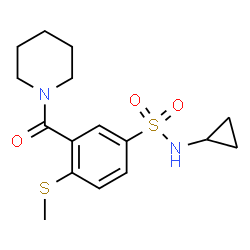ChemSpider 2D Image | N-Cyclopropyl-4-(methylsulfanyl)-3-(1-piperidinylcarbonyl)benzenesulfonamide | C16H22N2O3S2