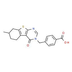 ChemSpider 2D Image | 4-[(7-Methyl-4-oxo-5,6,7,8-tetrahydro[1]benzothieno[2,3-d]pyrimidin-3(4H)-yl)methyl]benzoic acid | C19H18N2O3S