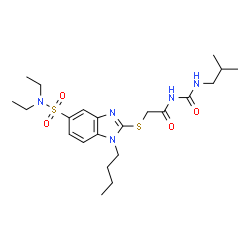 ChemSpider 2D Image | 2-{[1-Butyl-5-(diethylsulfamoyl)-1H-benzimidazol-2-yl]sulfanyl}-N-(isobutylcarbamoyl)acetamide | C22H35N5O4S2