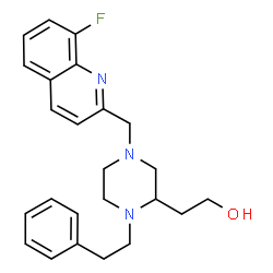 ChemSpider 2D Image | 2-{4-[(8-Fluoro-2-quinolinyl)methyl]-1-(2-phenylethyl)-2-piperazinyl}ethanol | C24H28FN3O
