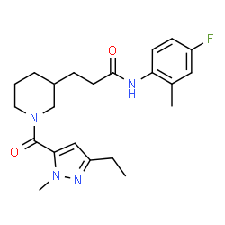 ChemSpider 2D Image | 3-{1-[(3-Ethyl-1-methyl-1H-pyrazol-5-yl)carbonyl]-3-piperidinyl}-N-(4-fluoro-2-methylphenyl)propanamide | C22H29FN4O2