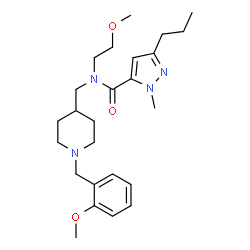 ChemSpider 2D Image | N-{[1-(2-Methoxybenzyl)-4-piperidinyl]methyl}-N-(2-methoxyethyl)-1-methyl-3-propyl-1H-pyrazole-5-carboxamide | C25H38N4O3