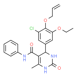 ChemSpider 2D Image | 4-[4-(Allyloxy)-3-chloro-5-ethoxyphenyl]-6-methyl-2-oxo-N-phenyl-1,2,3,4-tetrahydro-5-pyrimidinecarboxamide | C23H24ClN3O4