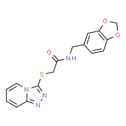 ChemSpider 2D Image | N-(1,3-Benzodioxol-5-ylmethyl)-2-([1,2,4]triazolo[4,3-a]pyridin-3-ylsulfanyl)acetamide | C16H14N4O3S