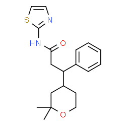 ChemSpider 2D Image | 3-(2,2-Dimethyltetrahydro-2H-pyran-4-yl)-3-phenyl-N-(1,3-thiazol-2-yl)propanamide | C19H24N2O2S