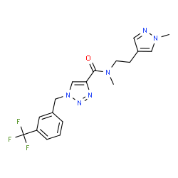 ChemSpider 2D Image | N-Methyl-N-[2-(1-methyl-1H-pyrazol-4-yl)ethyl]-1-[3-(trifluoromethyl)benzyl]-1H-1,2,3-triazole-4-carboxamide | C18H19F3N6O