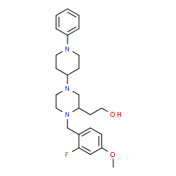 ChemSpider 2D Image | 2-[1-(2-Fluoro-4-methoxybenzyl)-4-(1-phenyl-4-piperidinyl)-2-piperazinyl]ethanol | C25H34FN3O2