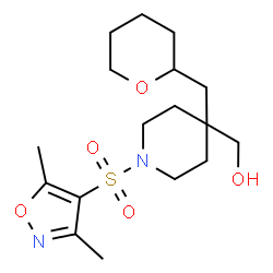 ChemSpider 2D Image | {1-[(3,5-Dimethyl-1,2-oxazol-4-yl)sulfonyl]-4-(tetrahydro-2H-pyran-2-ylmethyl)-4-piperidinyl}methanol | C17H28N2O5S