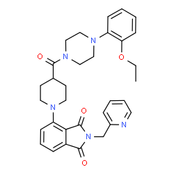 ChemSpider 2D Image | 4-(4-{[4-(2-Ethoxyphenyl)-1-piperazinyl]carbonyl}-1-piperidinyl)-2-(2-pyridinylmethyl)-1H-isoindole-1,3(2H)-dione | C32H35N5O4