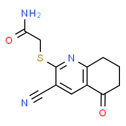 ChemSpider 2D Image | 2-[(3-Cyano-5-oxo-5,6,7,8-tetrahydro-2-quinolinyl)sulfanyl]acetamide | C12H11N3O2S