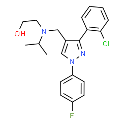 ChemSpider 2D Image | 2-[{[3-(2-Chlorophenyl)-1-(4-fluorophenyl)-1H-pyrazol-4-yl]methyl}(isopropyl)amino]ethanol | C21H23ClFN3O