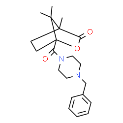 ChemSpider 2D Image | 1-[(4-Benzyl-1-piperazinyl)carbonyl]-4,7,7-trimethyl-2-oxabicyclo[2.2.1]heptan-3-one | C21H28N2O3