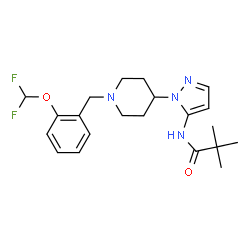 ChemSpider 2D Image | N-(1-{1-[2-(Difluoromethoxy)benzyl]-4-piperidinyl}-1H-pyrazol-5-yl)-2,2-dimethylpropanamide | C21H28F2N4O2