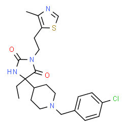 ChemSpider 2D Image | 5-[1-(4-Chlorobenzyl)-4-piperidinyl]-5-ethyl-3-[2-(4-methyl-1,3-thiazol-5-yl)ethyl]-2,4-imidazolidinedione | C23H29ClN4O2S