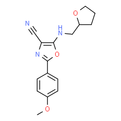 ChemSpider 2D Image | 2-(4-Methoxyphenyl)-5-[(tetrahydro-2-furanylmethyl)amino]-1,3-oxazole-4-carbonitrile | C16H17N3O3