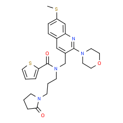 ChemSpider 2D Image | N-{[7-(Methylsulfanyl)-2-(4-morpholinyl)-3-quinolinyl]methyl}-N-[3-(2-oxo-1-pyrrolidinyl)propyl]-2-thiophenecarboxamide | C27H32N4O3S2