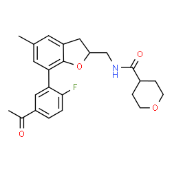 ChemSpider 2D Image | N-{[7-(5-Acetyl-2-fluorophenyl)-5-methyl-2,3-dihydro-1-benzofuran-2-yl]methyl}tetrahydro-2H-pyran-4-carboxamide | C24H26FNO4