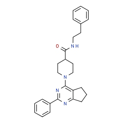 ChemSpider 2D Image | 1-(2-Phenyl-6,7-dihydro-5H-cyclopenta[d]pyrimidin-4-yl)-N-(2-phenylethyl)-4-piperidinecarboxamide | C27H30N4O