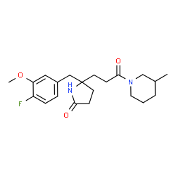 ChemSpider 2D Image | 5-(4-Fluoro-3-methoxybenzyl)-5-[3-(3-methyl-1-piperidinyl)-3-oxopropyl]-2-pyrrolidinone | C21H29FN2O3
