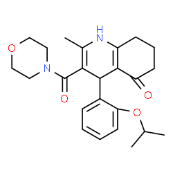 ChemSpider 2D Image | 4-(2-Isopropoxyphenyl)-2-methyl-3-(4-morpholinylcarbonyl)-4,6,7,8-tetrahydro-5(1H)-quinolinone | C24H30N2O4