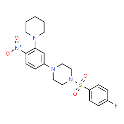 ChemSpider 2D Image | 1-[(4-Fluorophenyl)sulfonyl]-4-[4-nitro-3-(1-piperidinyl)phenyl]piperazine | C21H25FN4O4S