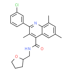 ChemSpider 2D Image | 2-(3-Chlorophenyl)-3,6,8-trimethyl-N-(tetrahydro-2-furanylmethyl)-4-quinolinecarboxamide | C24H25ClN2O2