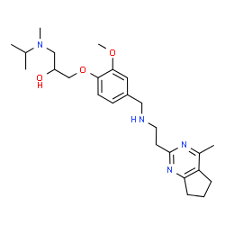 ChemSpider 2D Image | 1-[Isopropyl(methyl)amino]-3-[2-methoxy-4-({[2-(4-methyl-6,7-dihydro-5H-cyclopenta[d]pyrimidin-2-yl)ethyl]amino}methyl)phenoxy]-2-propanol | C25H38N4O3