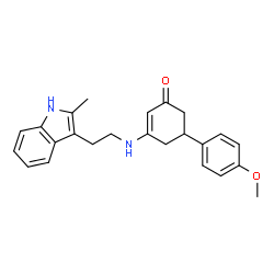 ChemSpider 2D Image | 5-(4-Methoxyphenyl)-3-{[2-(2-methyl-1H-indol-3-yl)ethyl]amino}-2-cyclohexen-1-one | C24H26N2O2