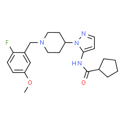 ChemSpider 2D Image | N-{1-[1-(2-Fluoro-5-methoxybenzyl)-4-piperidinyl]-1H-pyrazol-5-yl}cyclopentanecarboxamide | C22H29FN4O2