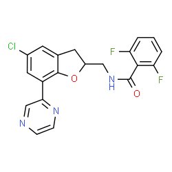 ChemSpider 2D Image | N-{[5-Chloro-7-(2-pyrazinyl)-2,3-dihydro-1-benzofuran-2-yl]methyl}-2,6-difluorobenzamide | C20H14ClF2N3O2