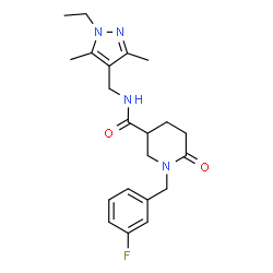 ChemSpider 2D Image | N-[(1-Ethyl-3,5-dimethyl-1H-pyrazol-4-yl)methyl]-1-(3-fluorobenzyl)-6-oxo-3-piperidinecarboxamide | C21H27FN4O2
