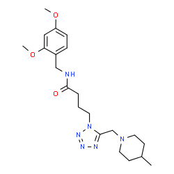 ChemSpider 2D Image | N-(2,4-Dimethoxybenzyl)-4-{5-[(4-methyl-1-piperidinyl)methyl]-1H-tetrazol-1-yl}butanamide | C21H32N6O3