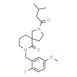 ChemSpider 2D Image | 7-(2-Fluoro-5-methoxybenzyl)-2-(3-methylbutanoyl)-2,7-diazaspiro[4.5]decan-6-one | C21H29FN2O3