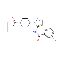 ChemSpider 2D Image | N-{1-[1-(3,3-Dimethylbutanoyl)-4-piperidinyl]-1H-pyrazol-5-yl}-3-fluorobenzamide | C21H27FN4O2