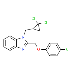 ChemSpider 2D Image | 2-[(4-Chlorophenoxy)methyl]-1-[(2,2-dichlorocyclopropyl)methyl]-1H-benzimidazole | C18H15Cl3N2O