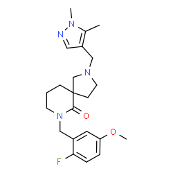 ChemSpider 2D Image | 2-[(1,5-Dimethyl-1H-pyrazol-4-yl)methyl]-7-(2-fluoro-5-methoxybenzyl)-2,7-diazaspiro[4.5]decan-6-one | C22H29FN4O2