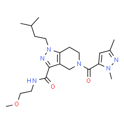 ChemSpider 2D Image | 5-[(1,3-Dimethyl-1H-pyrazol-5-yl)carbonyl]-N-(2-methoxyethyl)-1-(3-methylbutyl)-4,5,6,7-tetrahydro-1H-pyrazolo[4,3-c]pyridine-3-carboxamide | C21H32N6O3