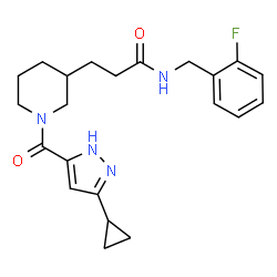 ChemSpider 2D Image | 3-{1-[(3-Cyclopropyl-1H-pyrazol-5-yl)carbonyl]-3-piperidinyl}-N-(2-fluorobenzyl)propanamide | C22H27FN4O2