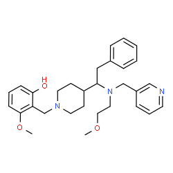 ChemSpider 2D Image | 3-Methoxy-2-[(4-{1-[(2-methoxyethyl)(3-pyridinylmethyl)amino]-2-phenylethyl}-1-piperidinyl)methyl]phenol | C30H39N3O3
