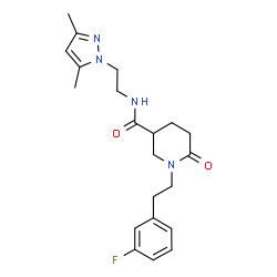 ChemSpider 2D Image | N-[2-(3,5-Dimethyl-1H-pyrazol-1-yl)ethyl]-1-[2-(3-fluorophenyl)ethyl]-6-oxo-3-piperidinecarboxamide | C21H27FN4O2