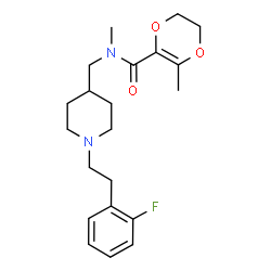 ChemSpider 2D Image | N-({1-[2-(2-Fluorophenyl)ethyl]-4-piperidinyl}methyl)-N,3-dimethyl-5,6-dihydro-1,4-dioxine-2-carboxamide | C21H29FN2O3