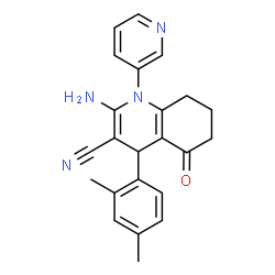 ChemSpider 2D Image | 2-Amino-4-(2,4-dimethylphenyl)-5-oxo-1-(3-pyridinyl)-1,4,5,6,7,8-hexahydro-3-quinolinecarbonitrile | C23H22N4O