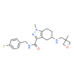 ChemSpider 2D Image | N-(4-Fluorobenzyl)-1-methyl-5-{[(3-methyl-3-oxetanyl)methyl]amino}-4,5,6,7-tetrahydro-1H-indazole-3-carboxamide | C21H27FN4O2